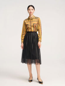 Silky Printed Belted Blouse | Golden