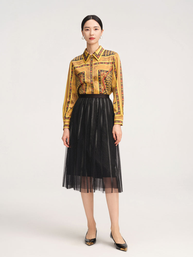 Silky Printed Belted Blouse | Golden