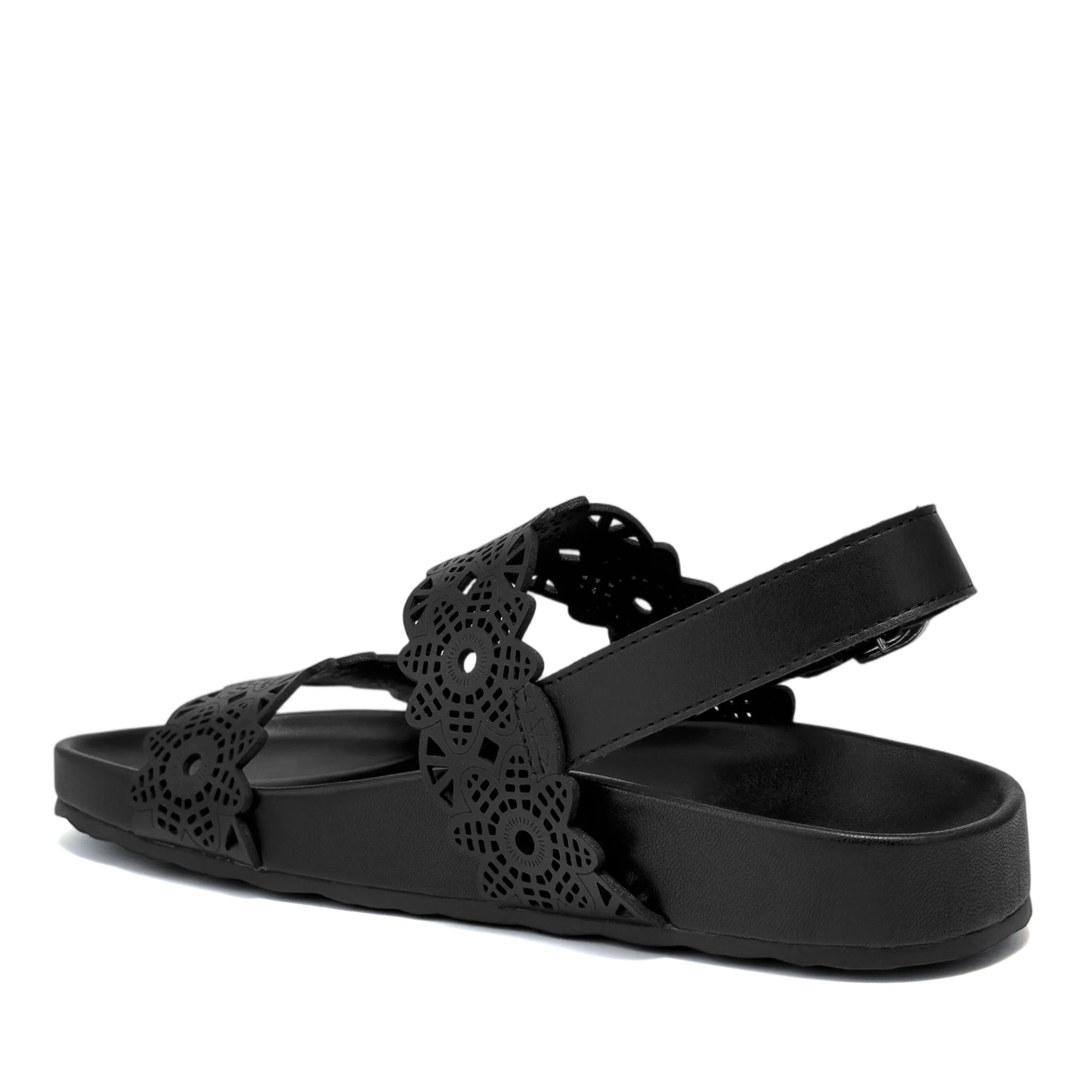 Lily Sandal Footbed | Black Perf Faux Nappa
