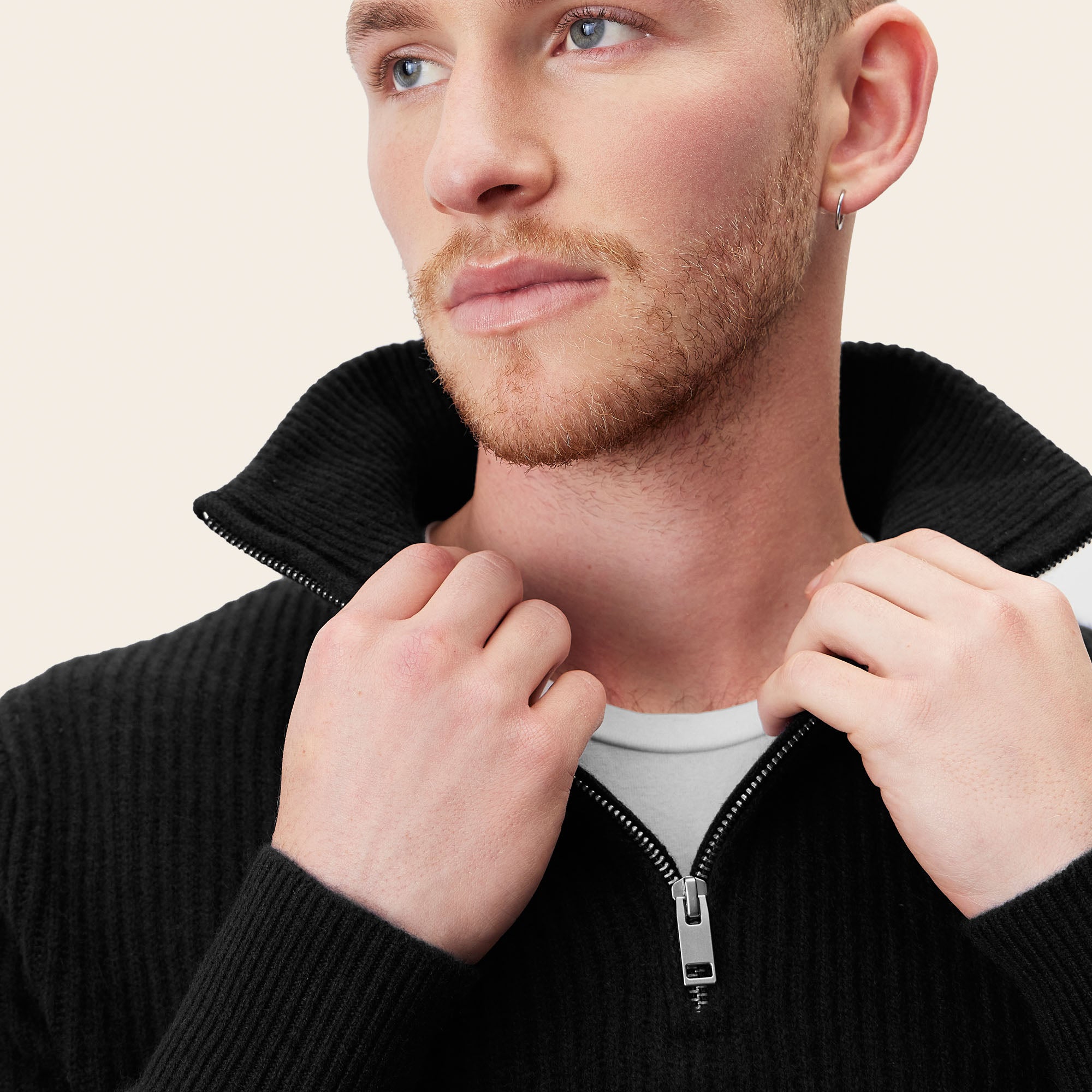 Shane Cashmere Quarter Zip Pullover | Black | Mens