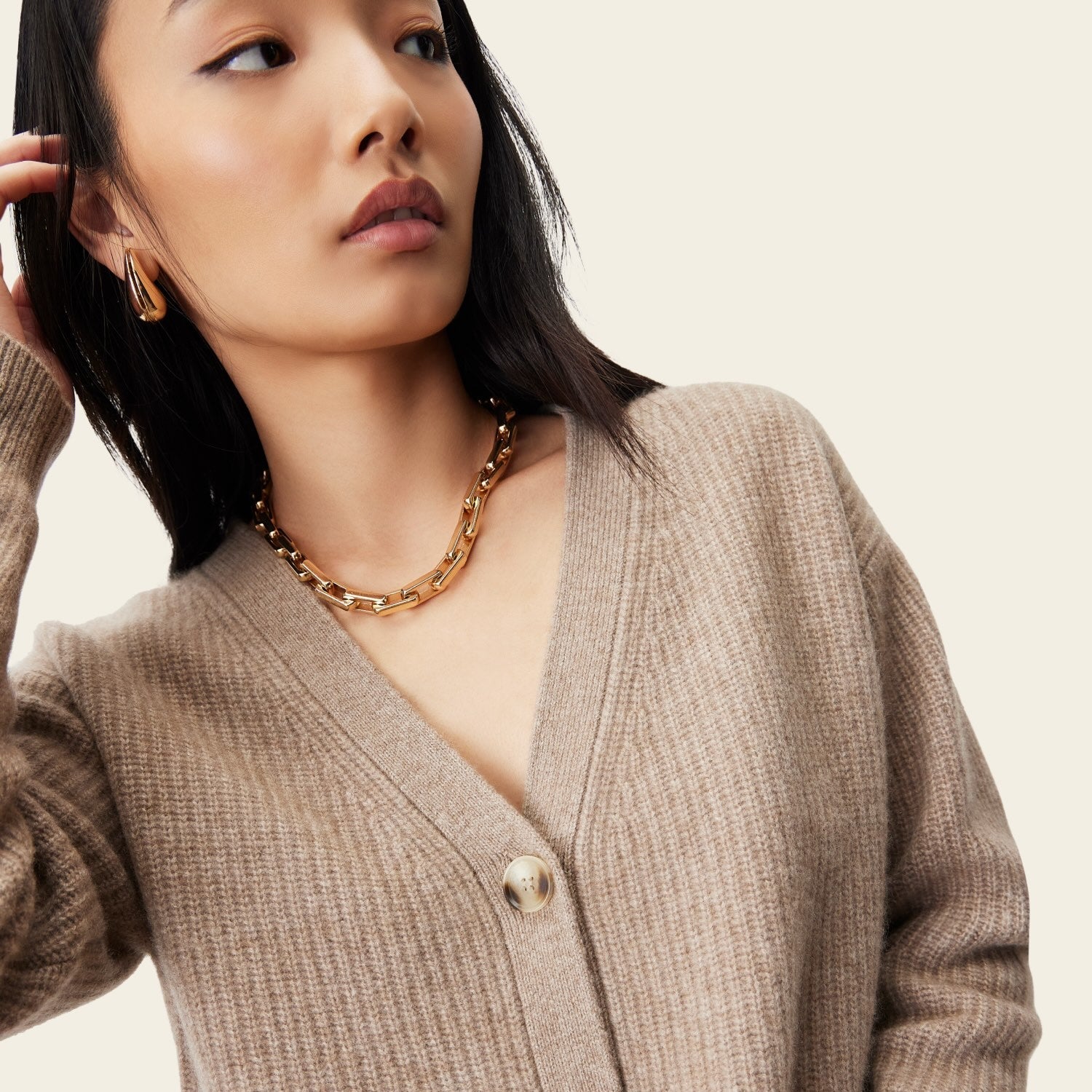 Billie Chunky Boyfriend Cashmere Cardigan | Brown | Womens