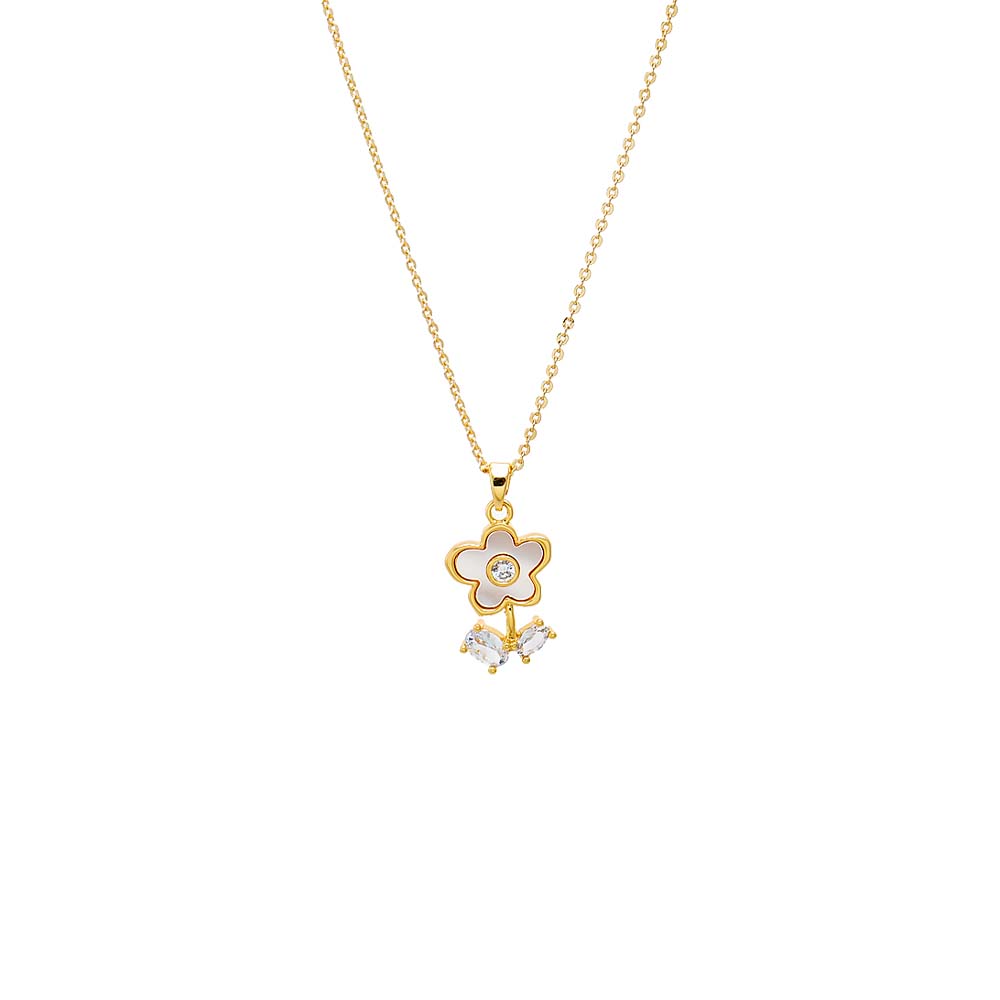 Gold Mother of Pearl Flower Pendant Necklace - Adina's Jewels