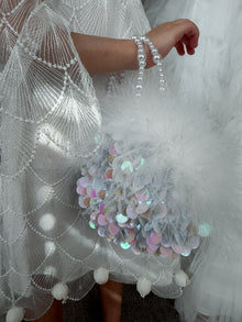 Girl | Sequin Feather Hand Bag | White