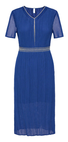 V-neck Waist-fitted Dress | Blue