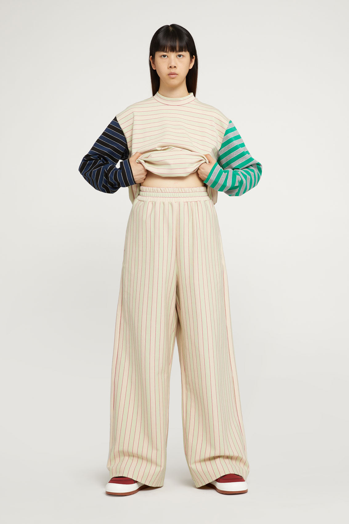 Men | Striped Elastic Pants | Light Green and Pink