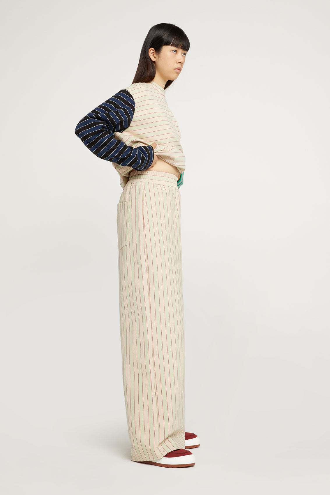 Men | Striped Elastic Pants | Light Green and Pink