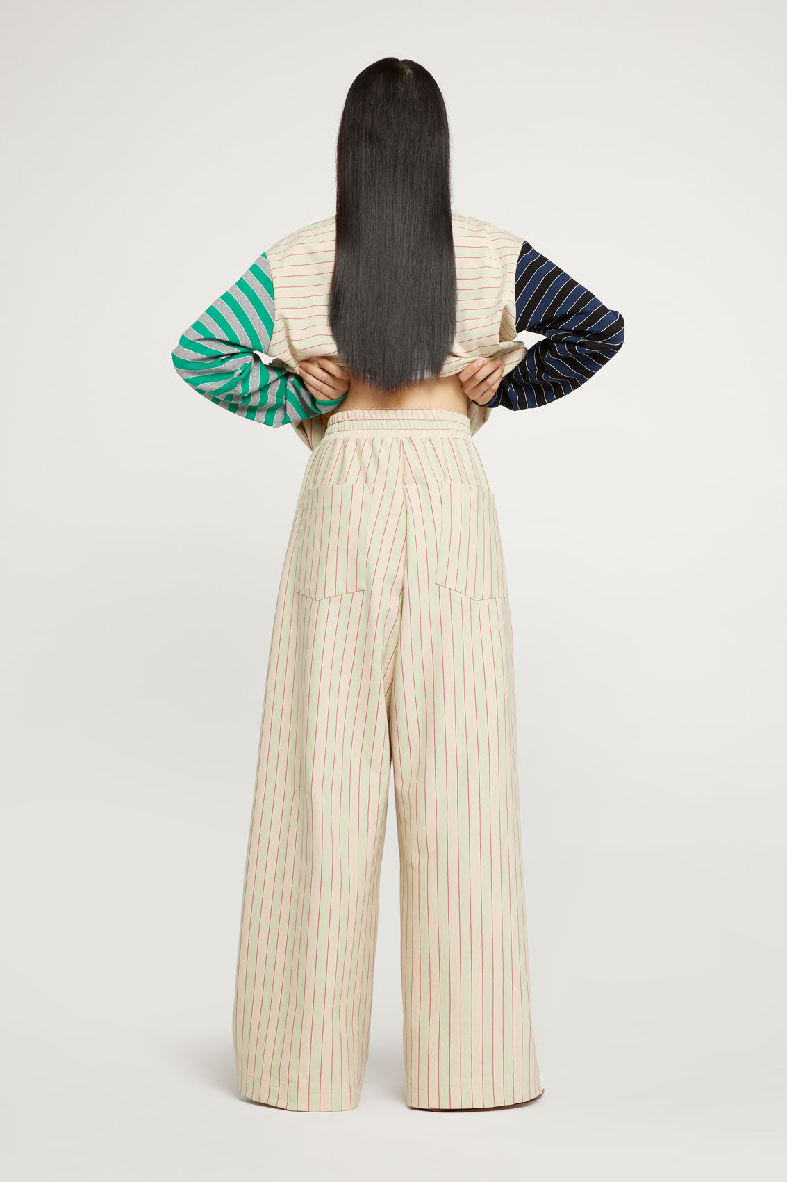 Men | Striped Elastic Pants | Light Green and Pink