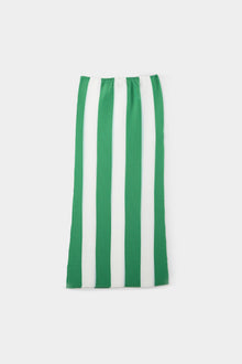 Women | Pleated Long Skirt | Cream and Green Stripes