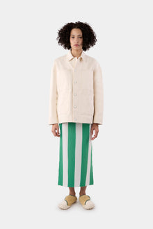 Women | Pleated Long Skirt | Cream and Green Stripes