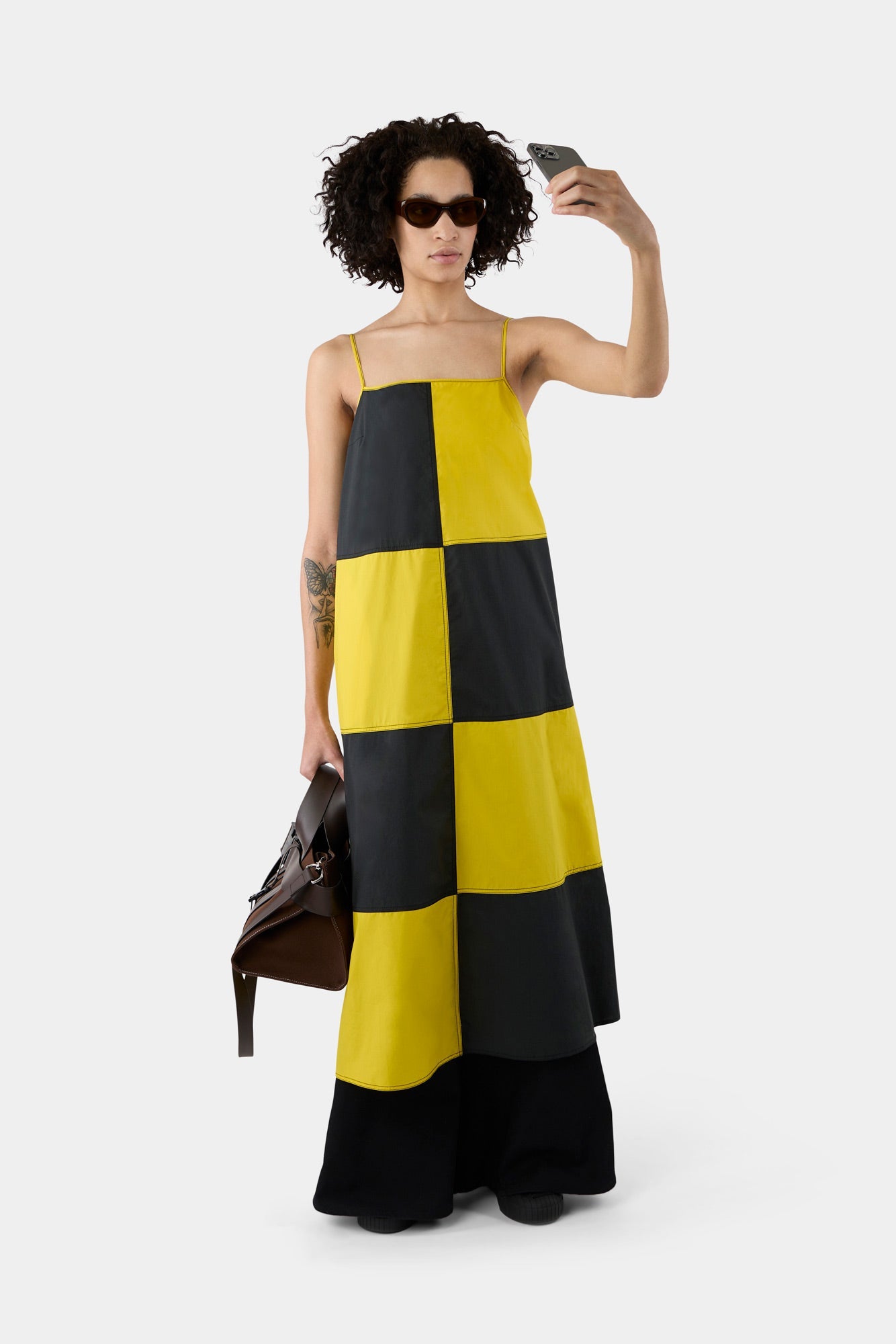 Women | Chess Strap Dress | Petrol Blue and Yellow