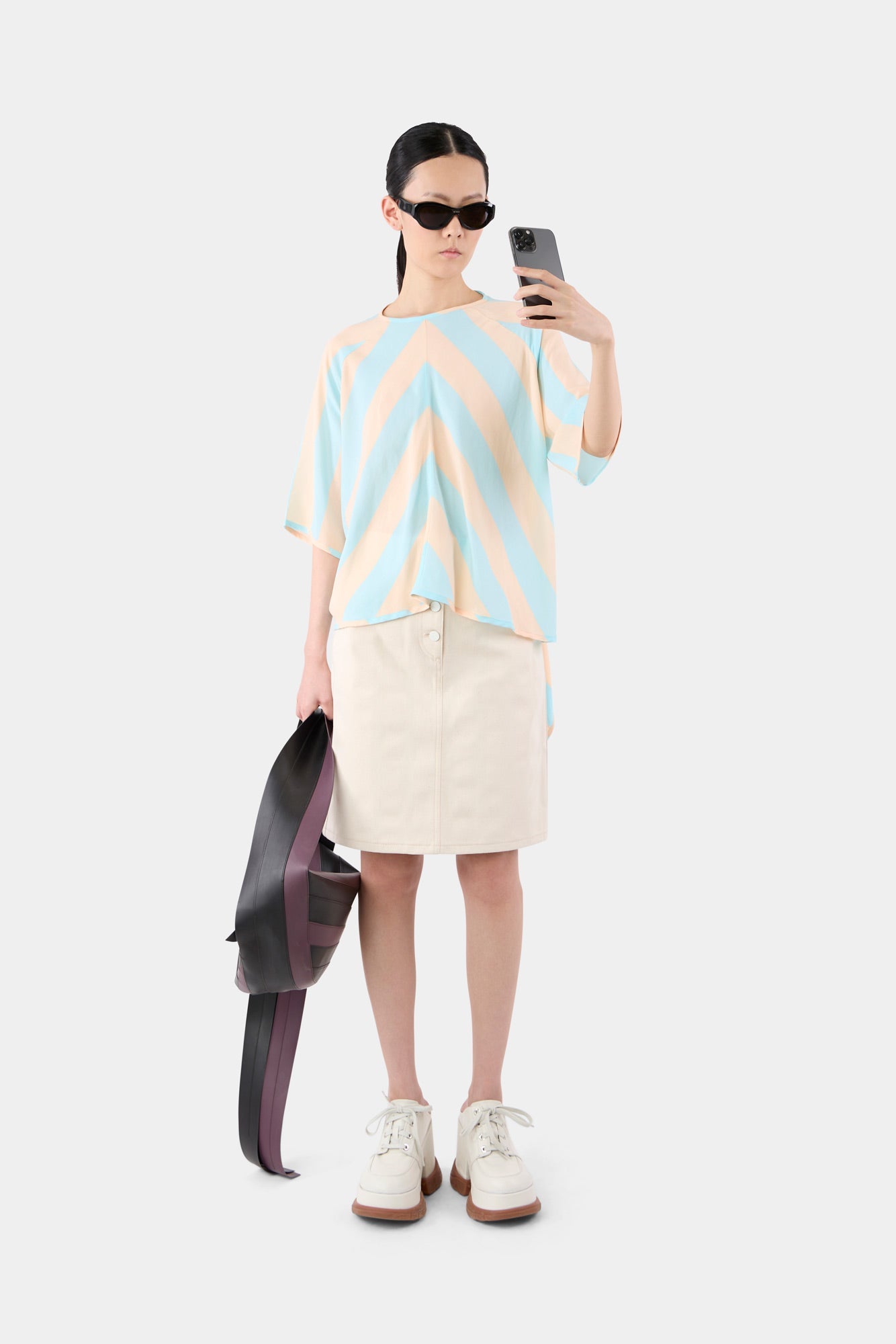 Women | Back Wrap T-Shirt | Pink and Azure Stripes