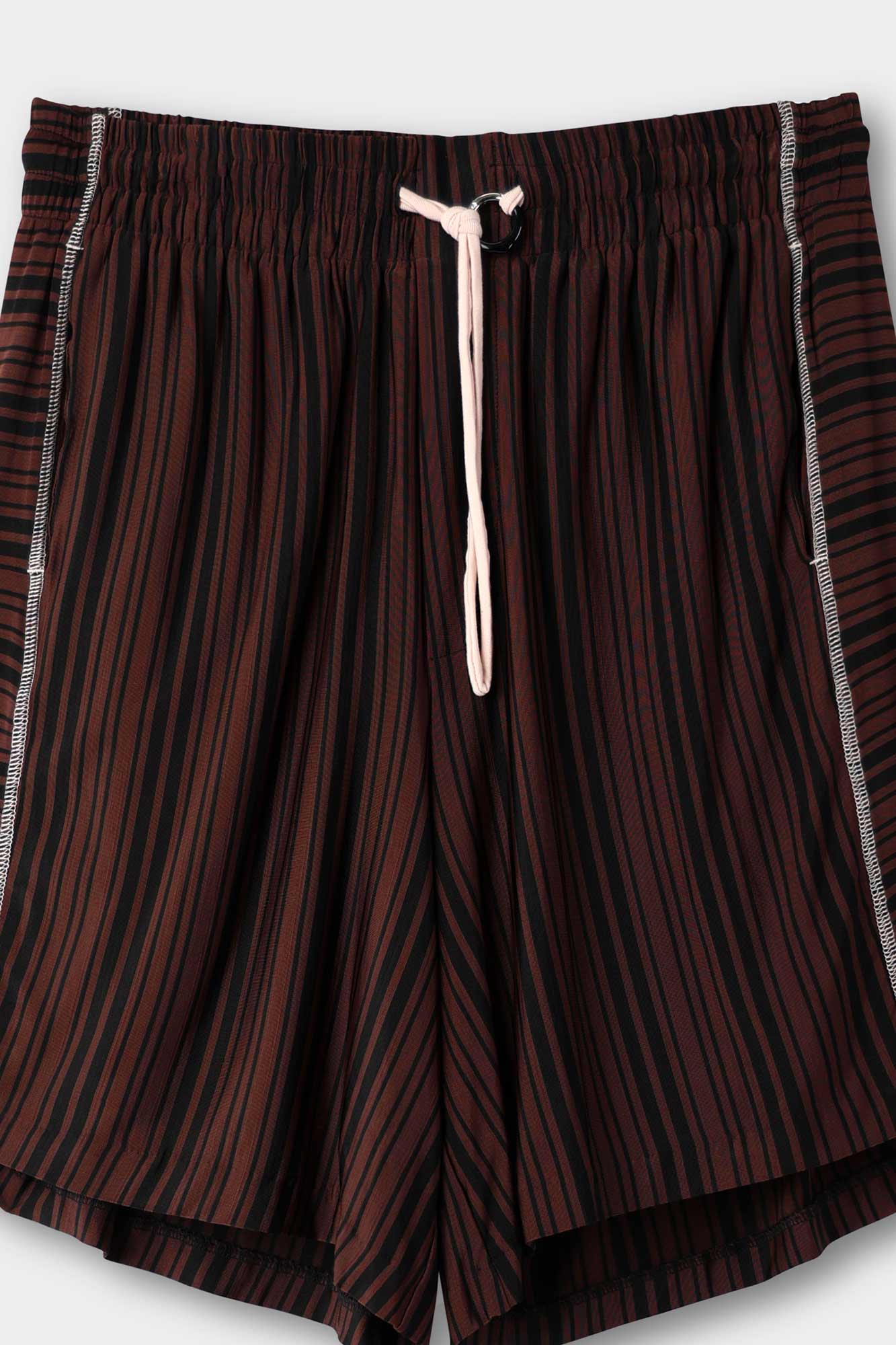 Men | Overlock Elastic Shorts | Black and Brown Stripes
