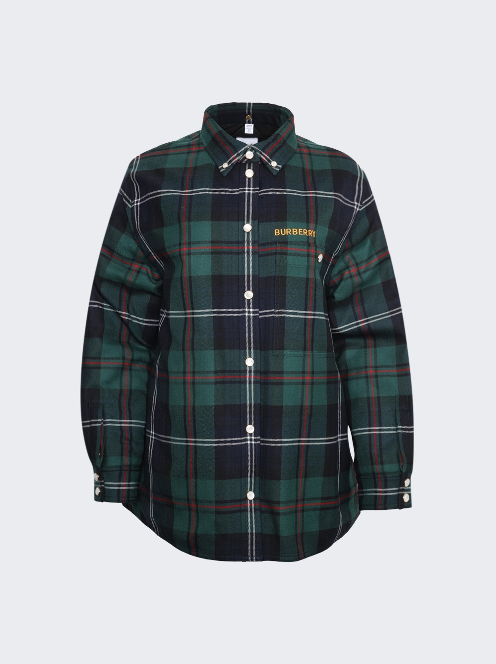 Women | BURBERRY | Embroidered Logo Check Wool Overshirt Dark Viridian Green