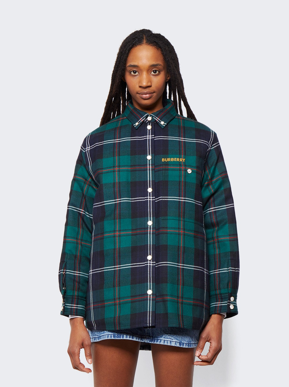 Women | BURBERRY | Embroidered Logo Check Wool Overshirt Dark Viridian Green