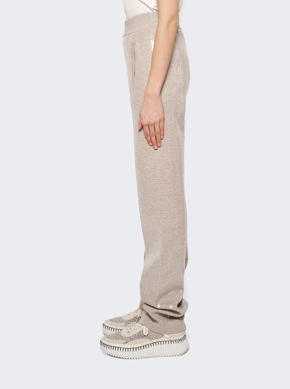 Women | BURBERRY | Sequinned Cashmere Cotton Blend Trousers | Beige Melange