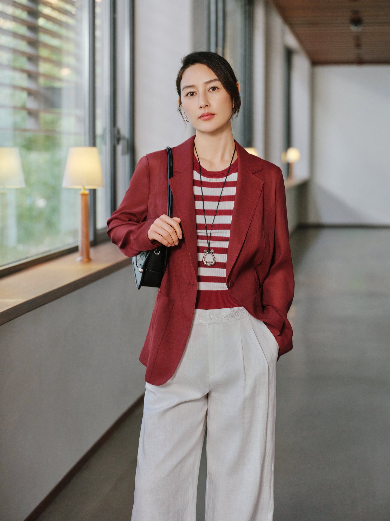 Commuter Lightweight Blazer Coat | Wine Red