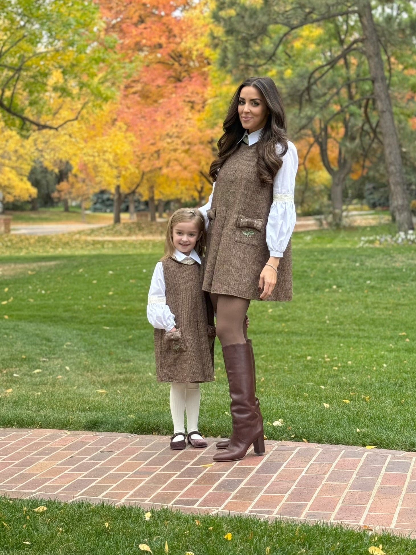 Women | Herringbone Tweed Mom Dress | Brown