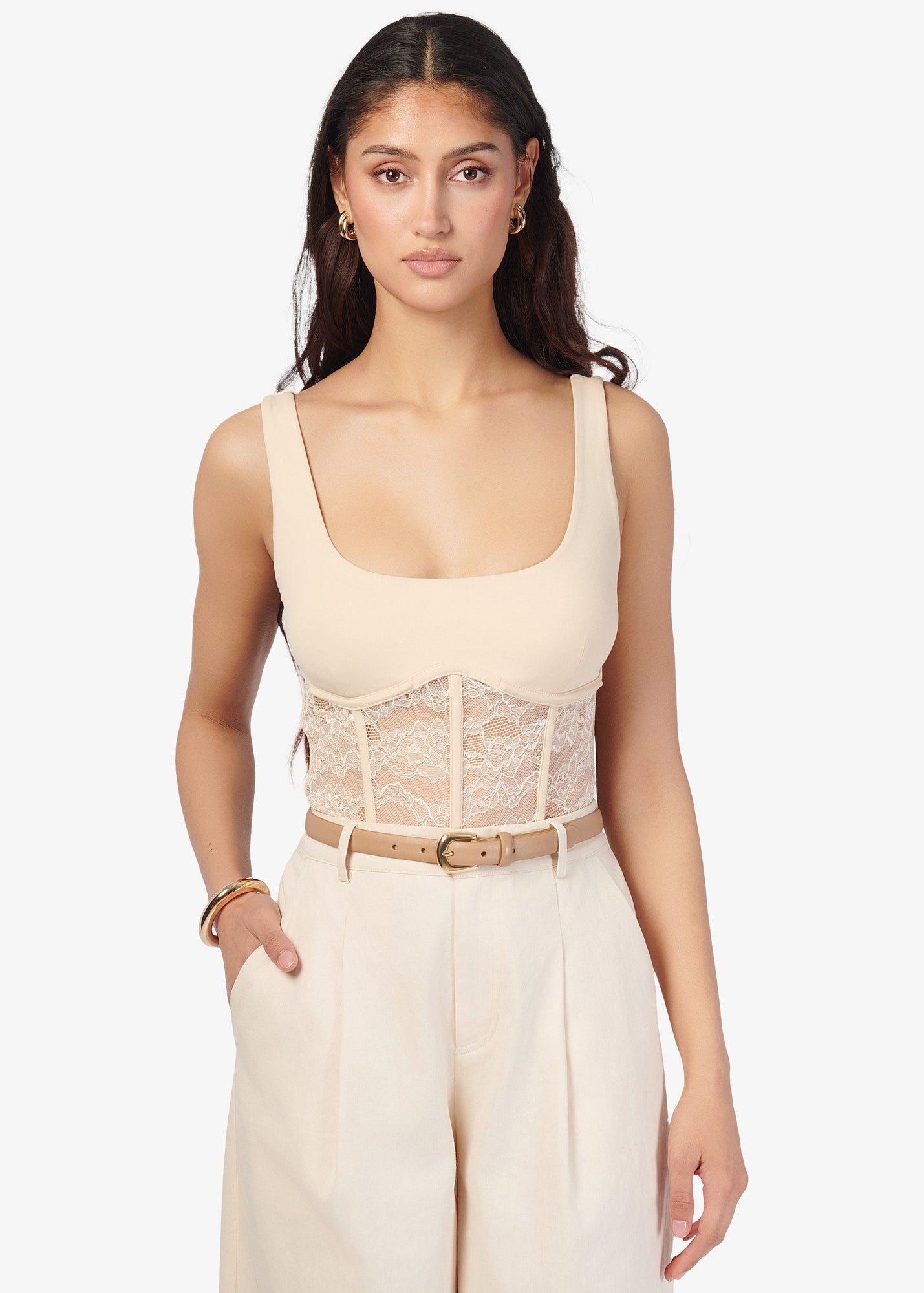 Kimber Lace Corset Bodysuit | Bone