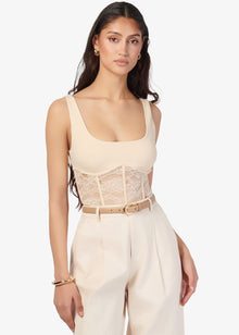 Kimber Lace Corset Bodysuit | Bone