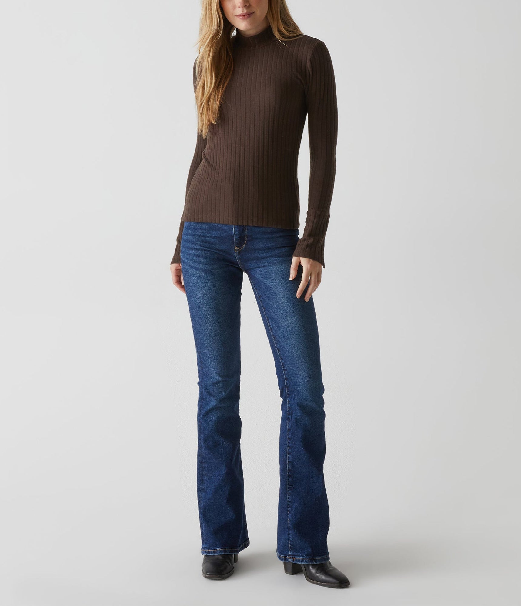 Opal Ribbed Mock Neck Top | Java