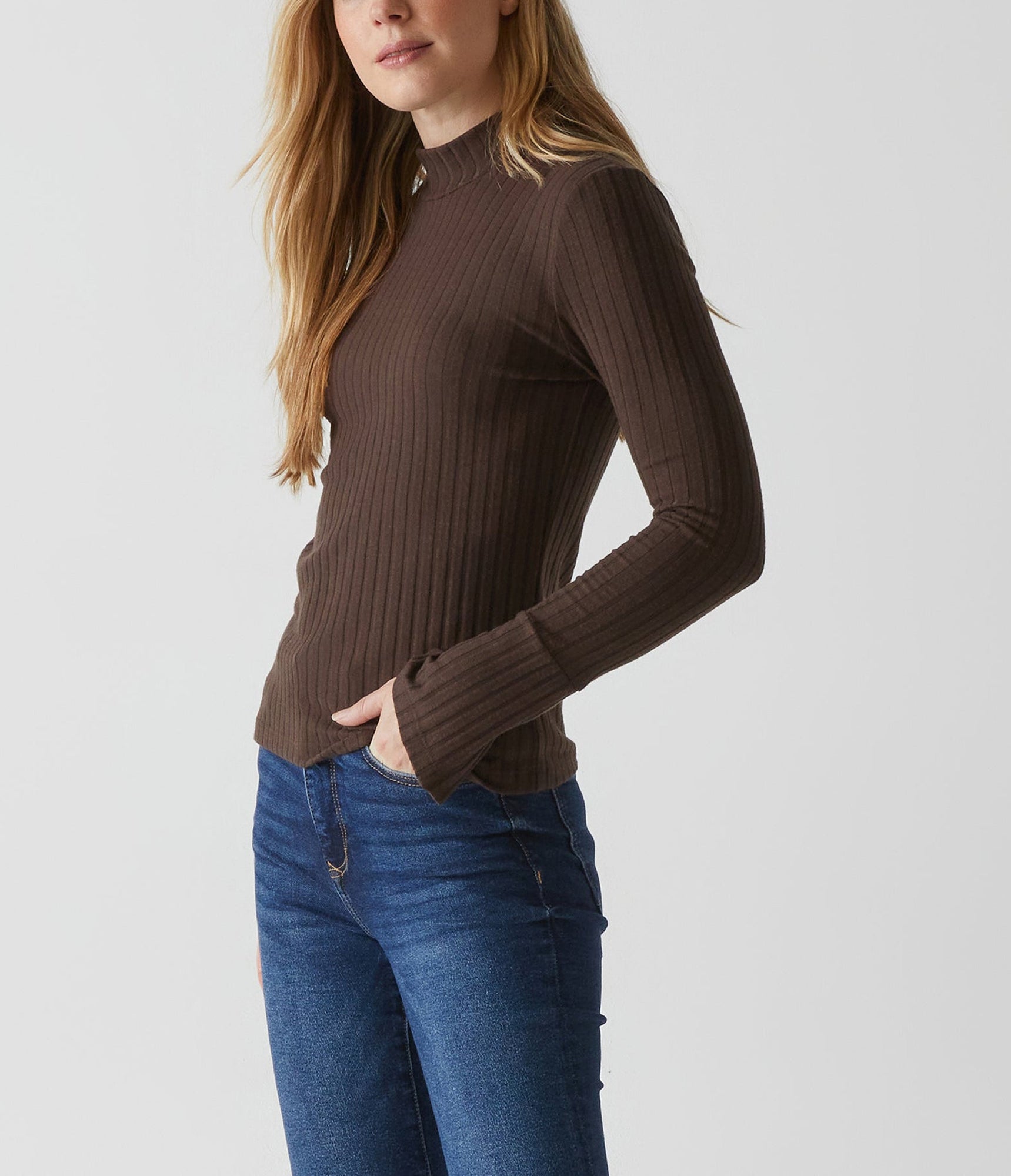 Opal Ribbed Mock Neck Top | Java