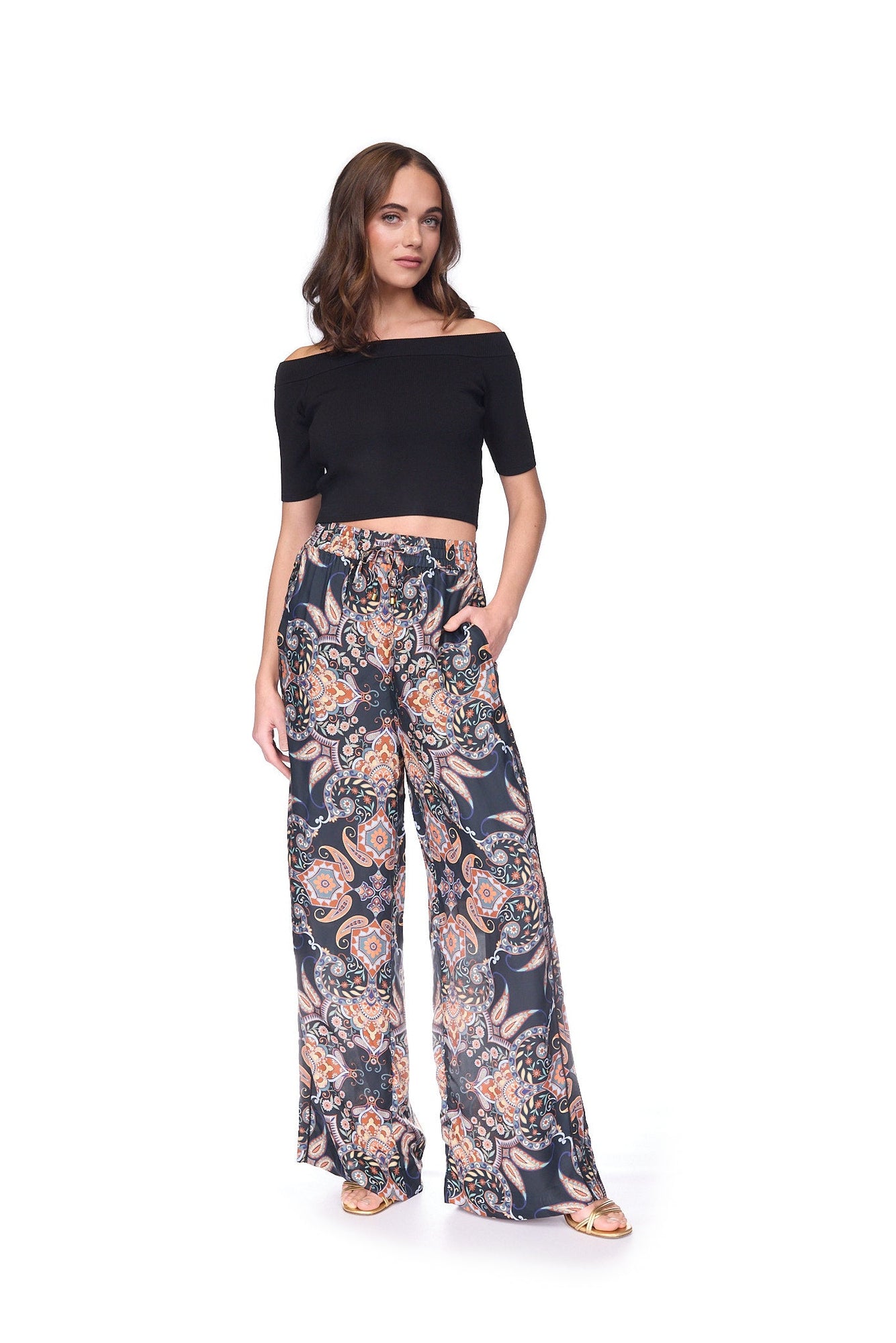 Amalfi Silk Pants | Black Vintage Paisley