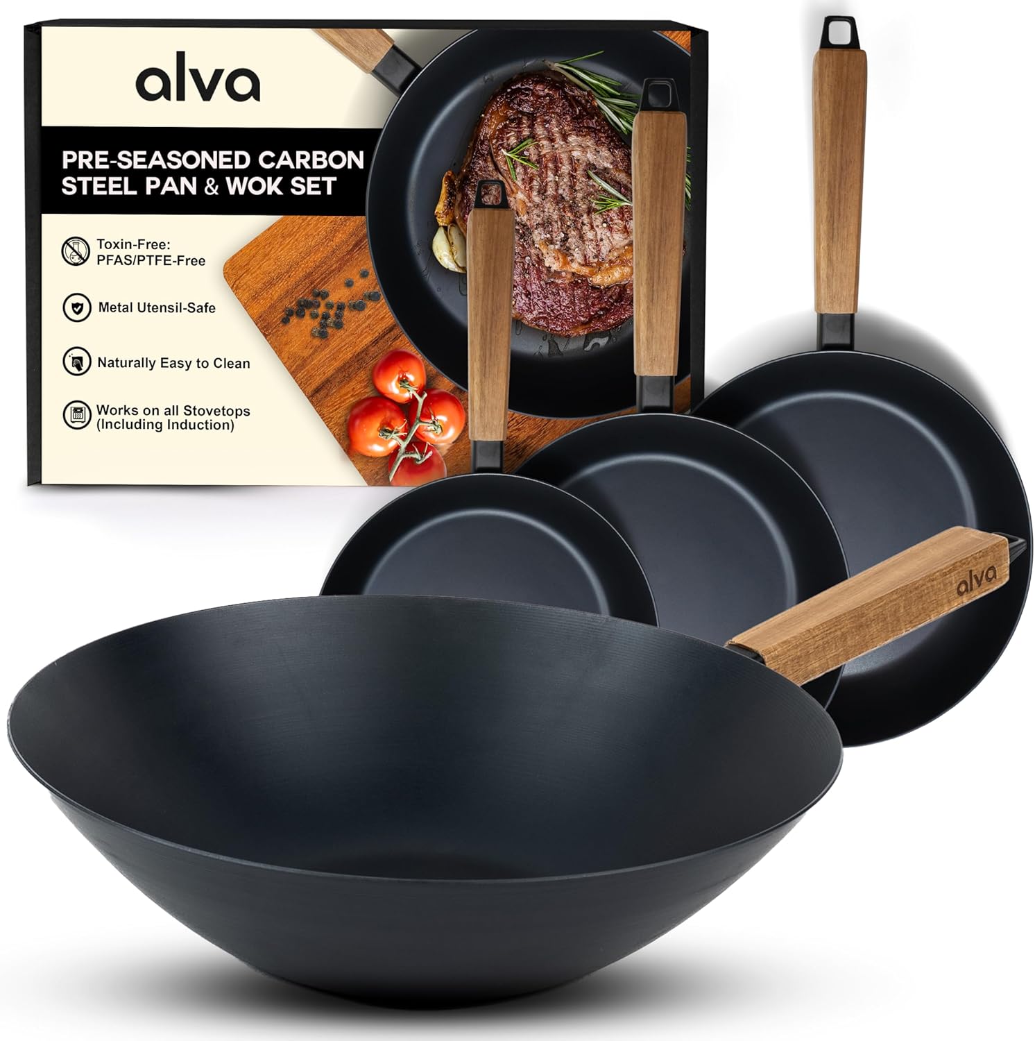 Forest 4-Piece Carbon Steel Frying Pan Set | Black
