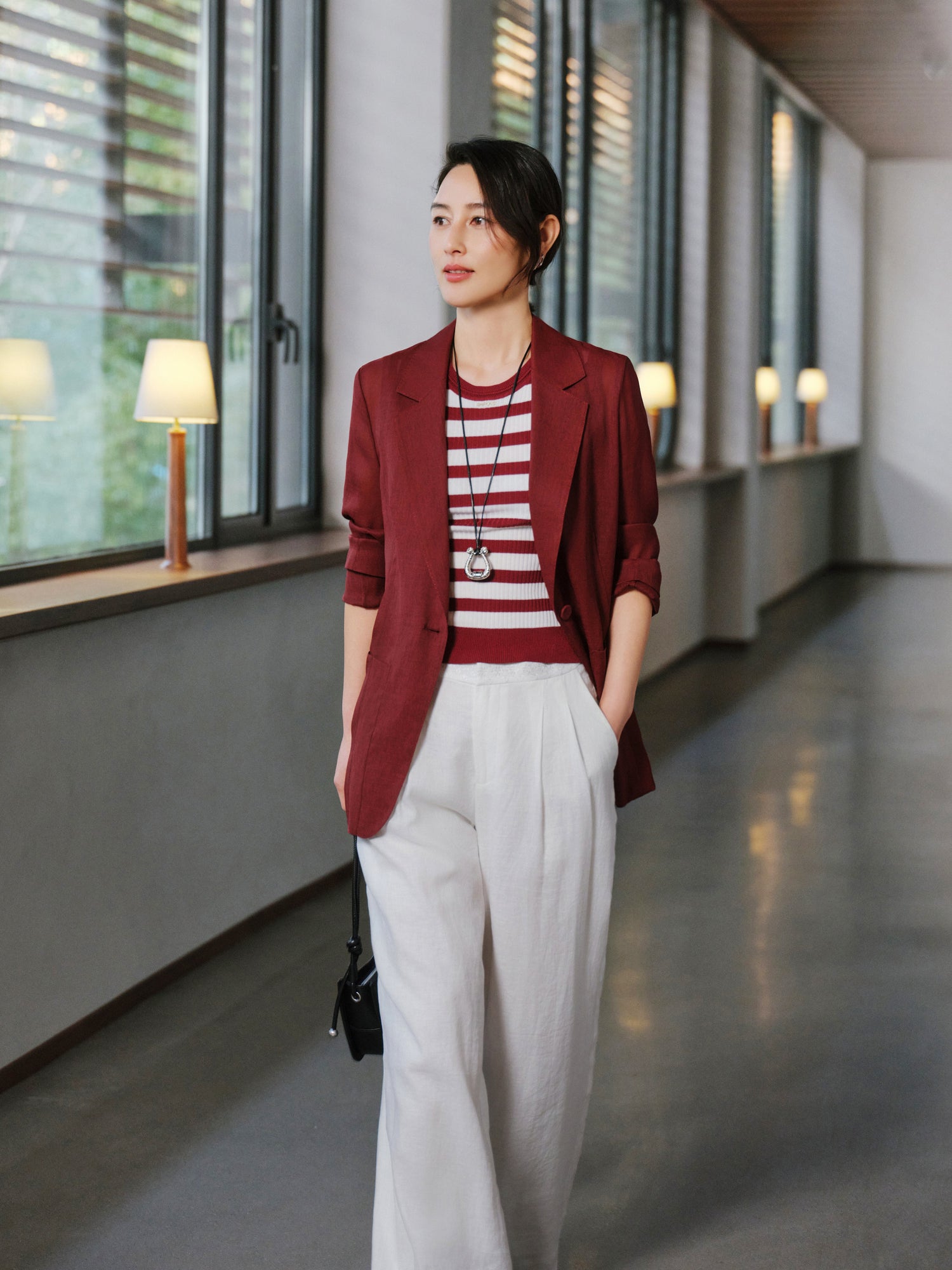 Commuter Lightweight Blazer Coat | Wine Red