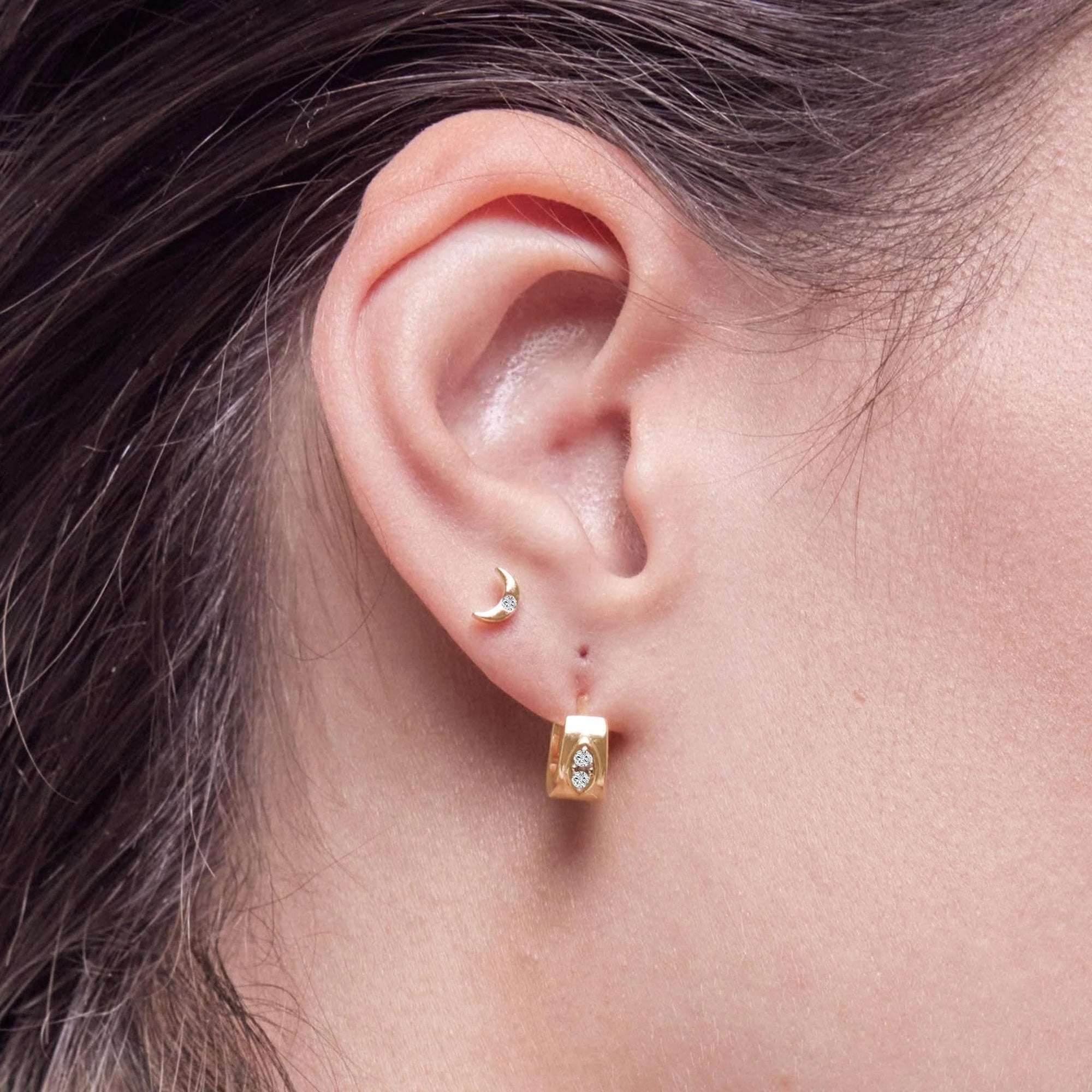 Womens | 0.03 CT Round Cut Lab Grown Accent Diamond | Half Moon Stud Earrings | 14K Yellow Gold Plated Silver | G-SI