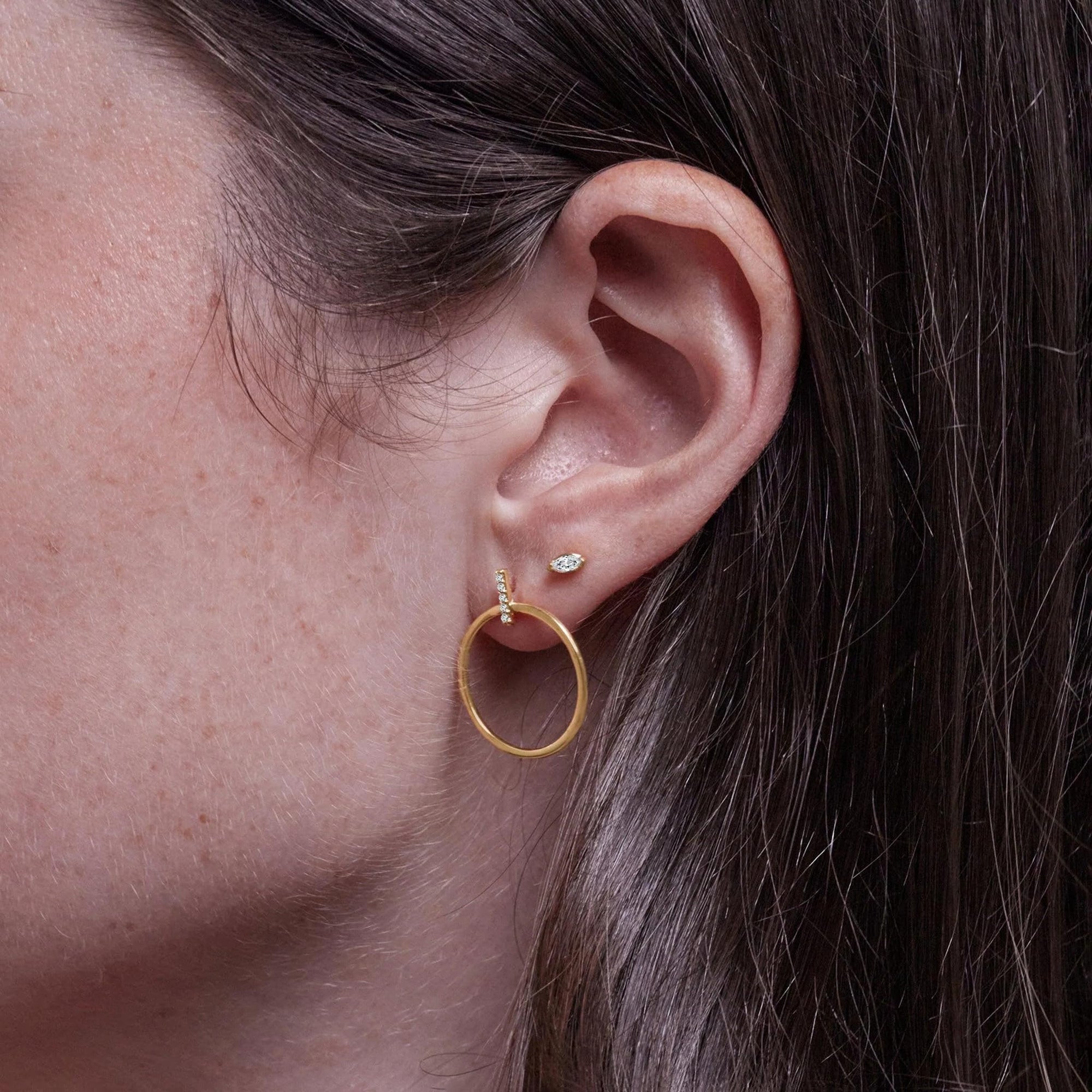 Womens | 0.05 CT Round Cut Lab Grown Accent Diamond | Dangle Earrings | 14K Yellow Gold Plated Silver | G-SI