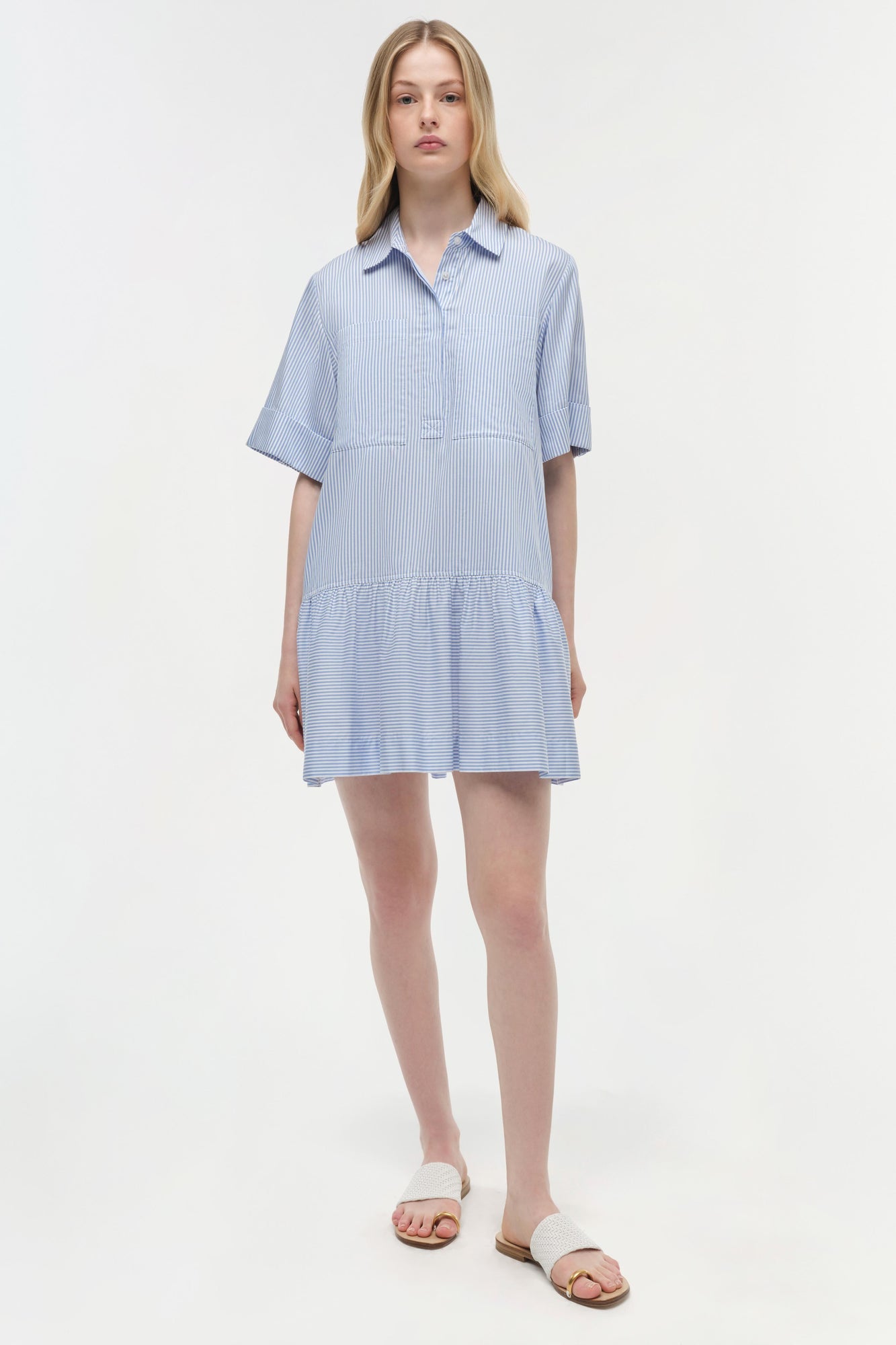 Womens | Cris Cotton Mini Dress | Blue Hydrangea Stripe