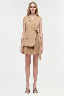 Womens | Eman Pleated Mini Dress | Camel