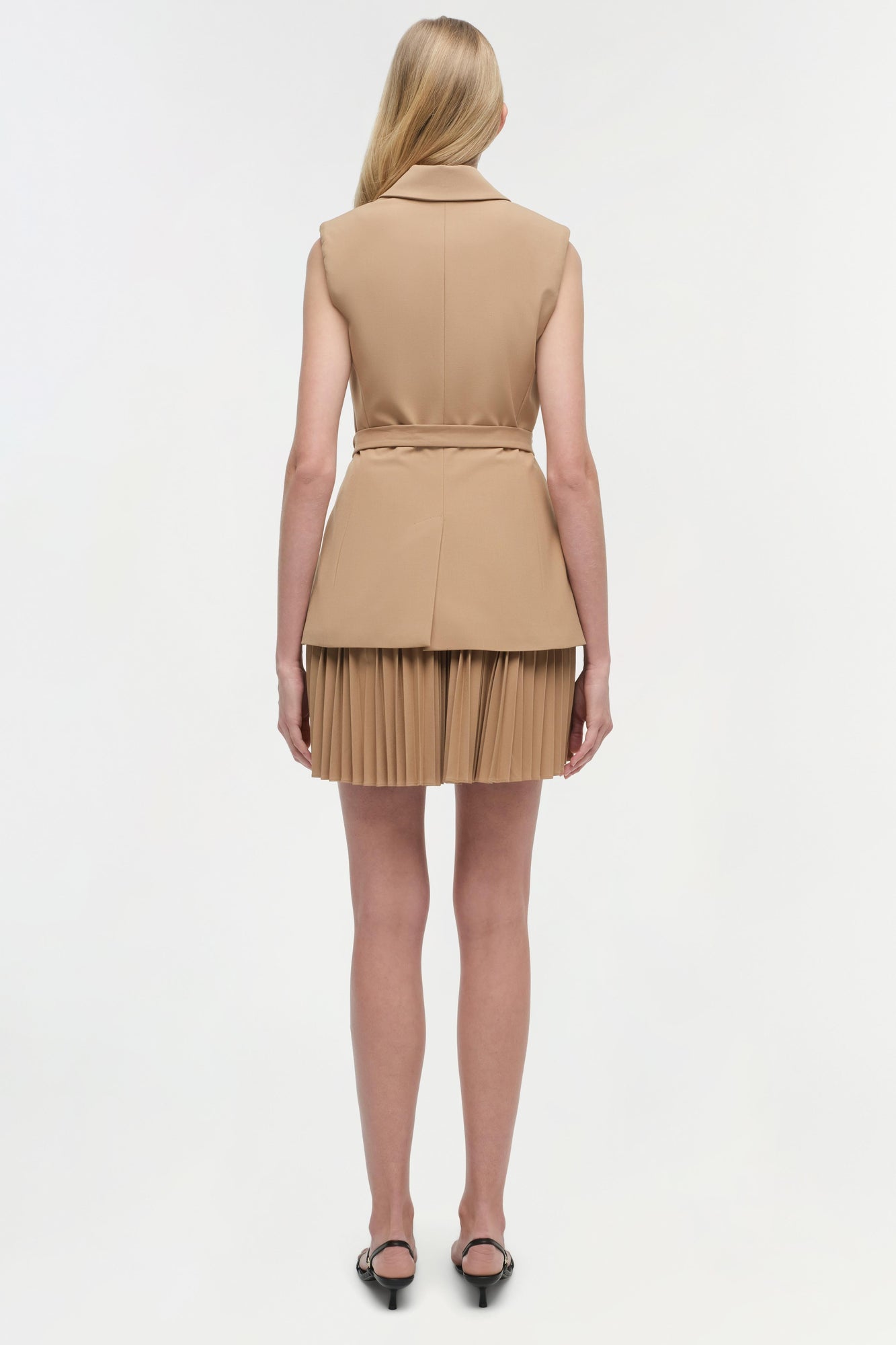 Womens | Eman Pleated Mini Dress | Camel