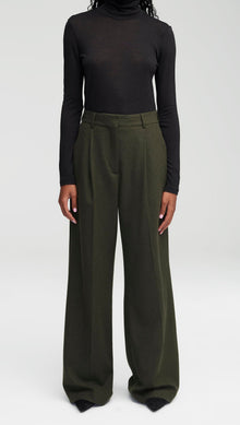 Single Pleat Trouser in Wool Twill | Hunter