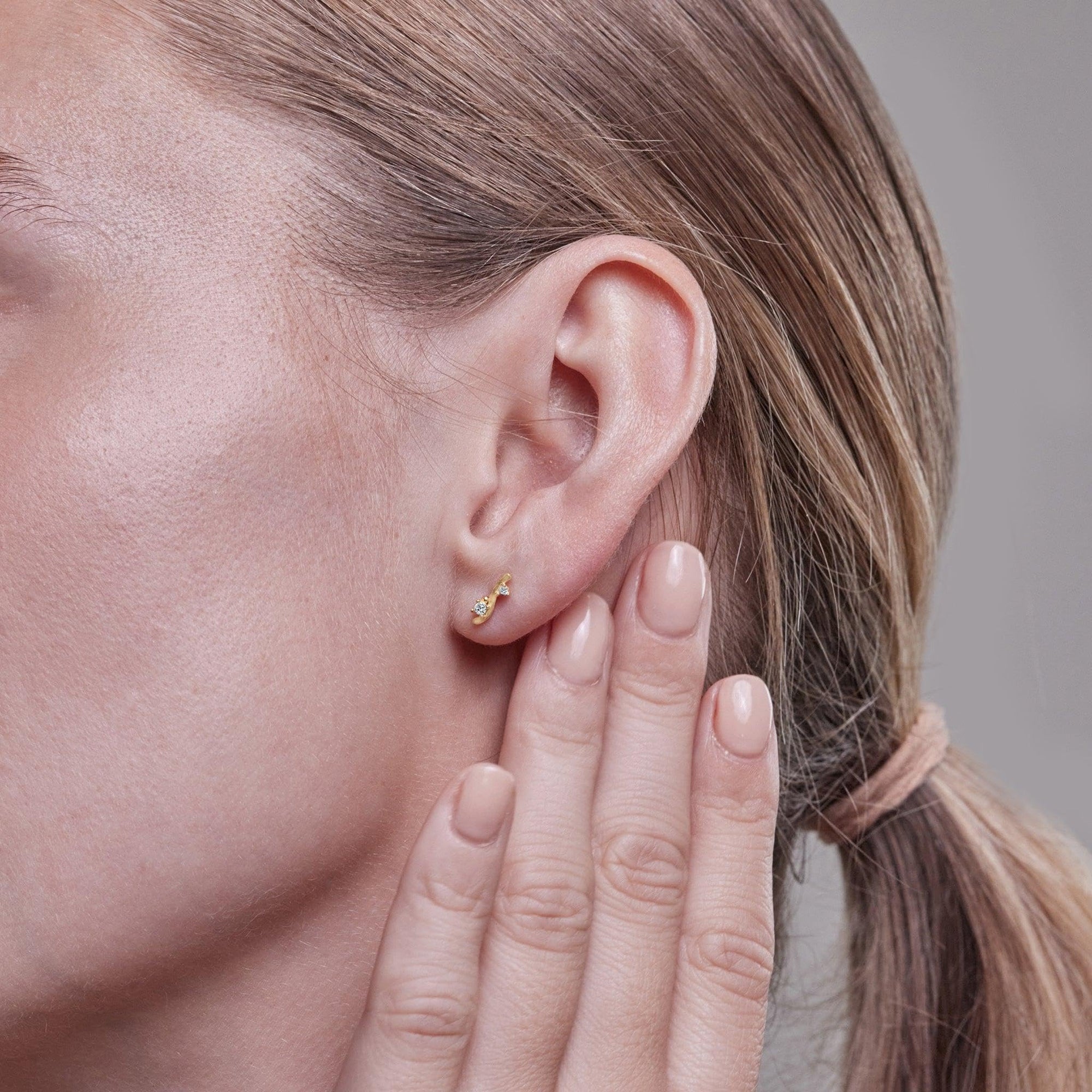 Womens | 0.09 CT Round Cut Lab Grown Accent Diamond | Fashion Stud Earrings - II | 14K Yellow Gold Plated Silver | G-SI