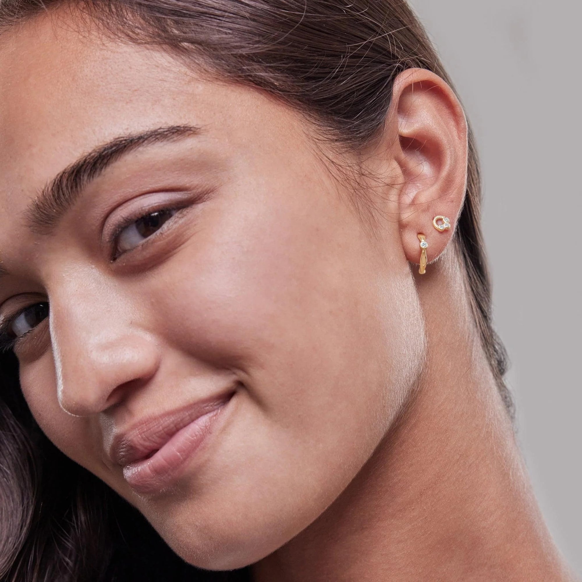 Womens | 0.09 CT Round Cut Lab Grown Accent Diamond | 3 Stone Stud Earrings | 14K Yellow Gold Plated Silver | G-SI