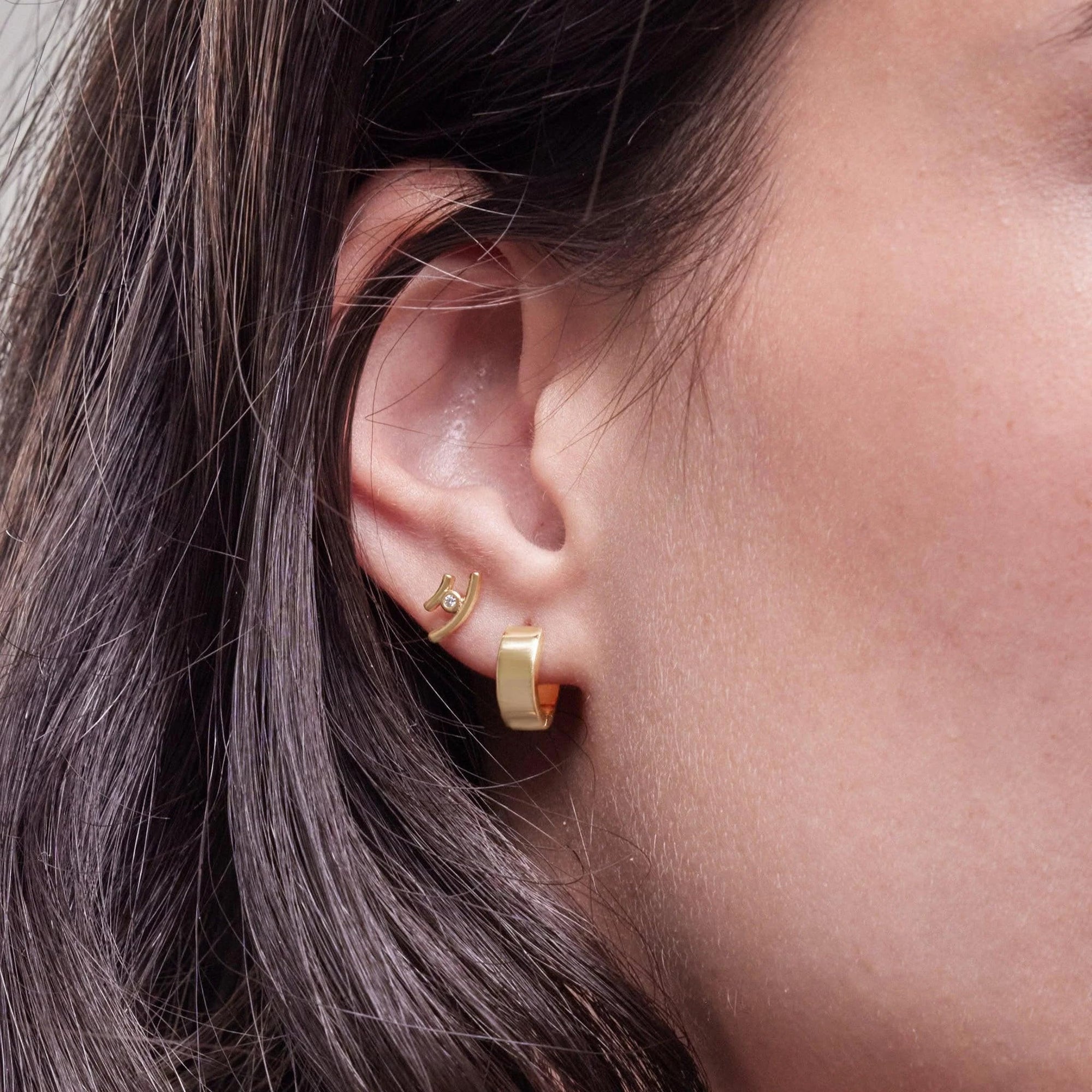 Womens | 0.03 CT Round Cut Lab Grown Accent Diamond | Fashion Stud Earrings - III | 14K Yellow Gold Plated Silver | G-SI