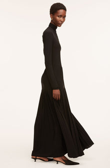 Pleated Knit Mock Neck Dress | Black