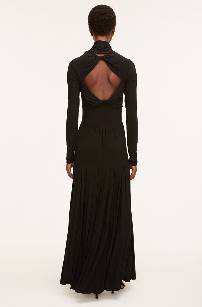 Pleated Knit Mock Neck Dress | Black