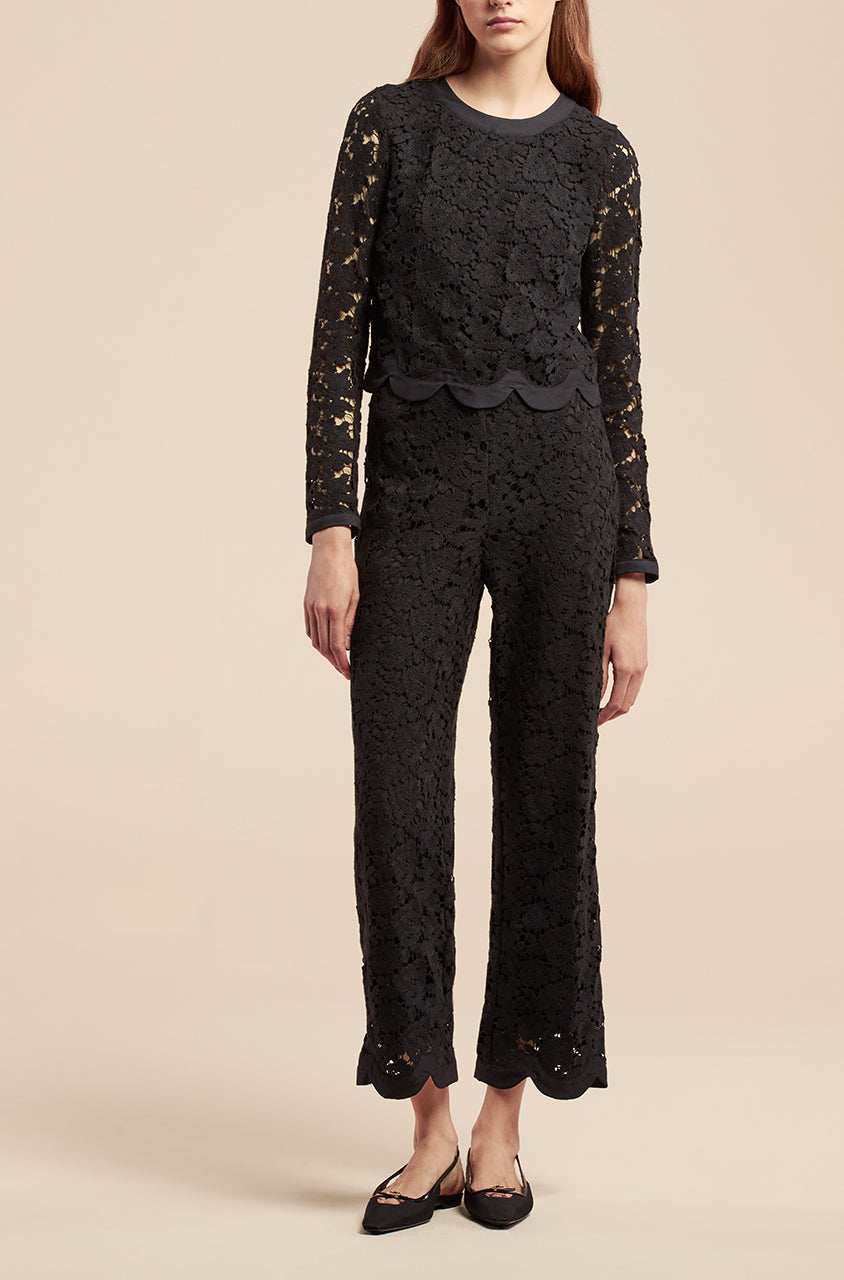 Lace Scalloped Edge Pant | Black