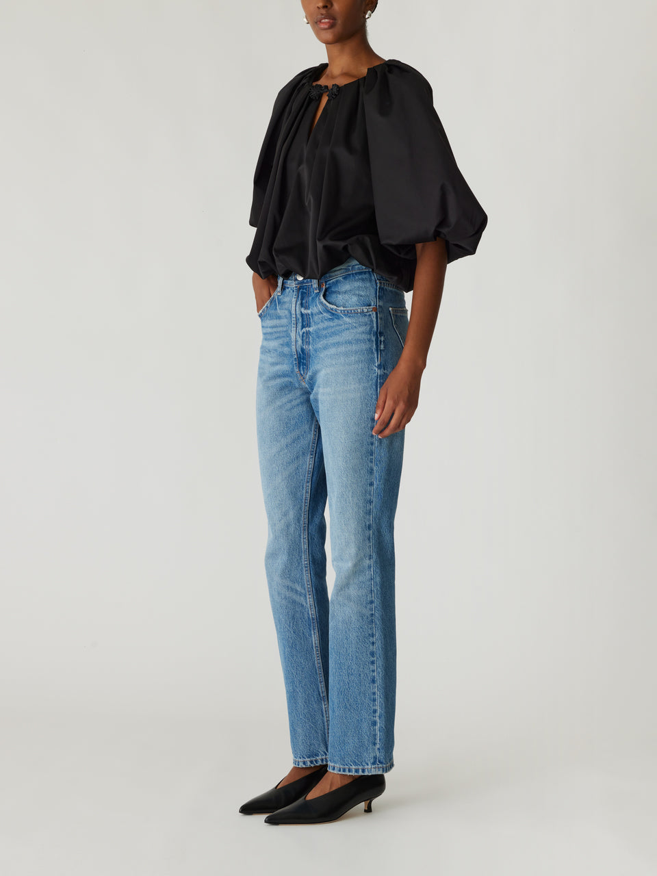 Techy Sateen Bubble Top | Black