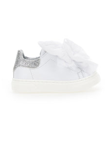 Girls | Leather Sneakers With Tulle Bows | Cream