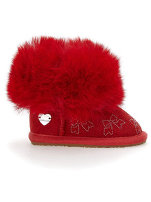 Girls | Crust Leather Boots With Rhinestone Bows | Ruby