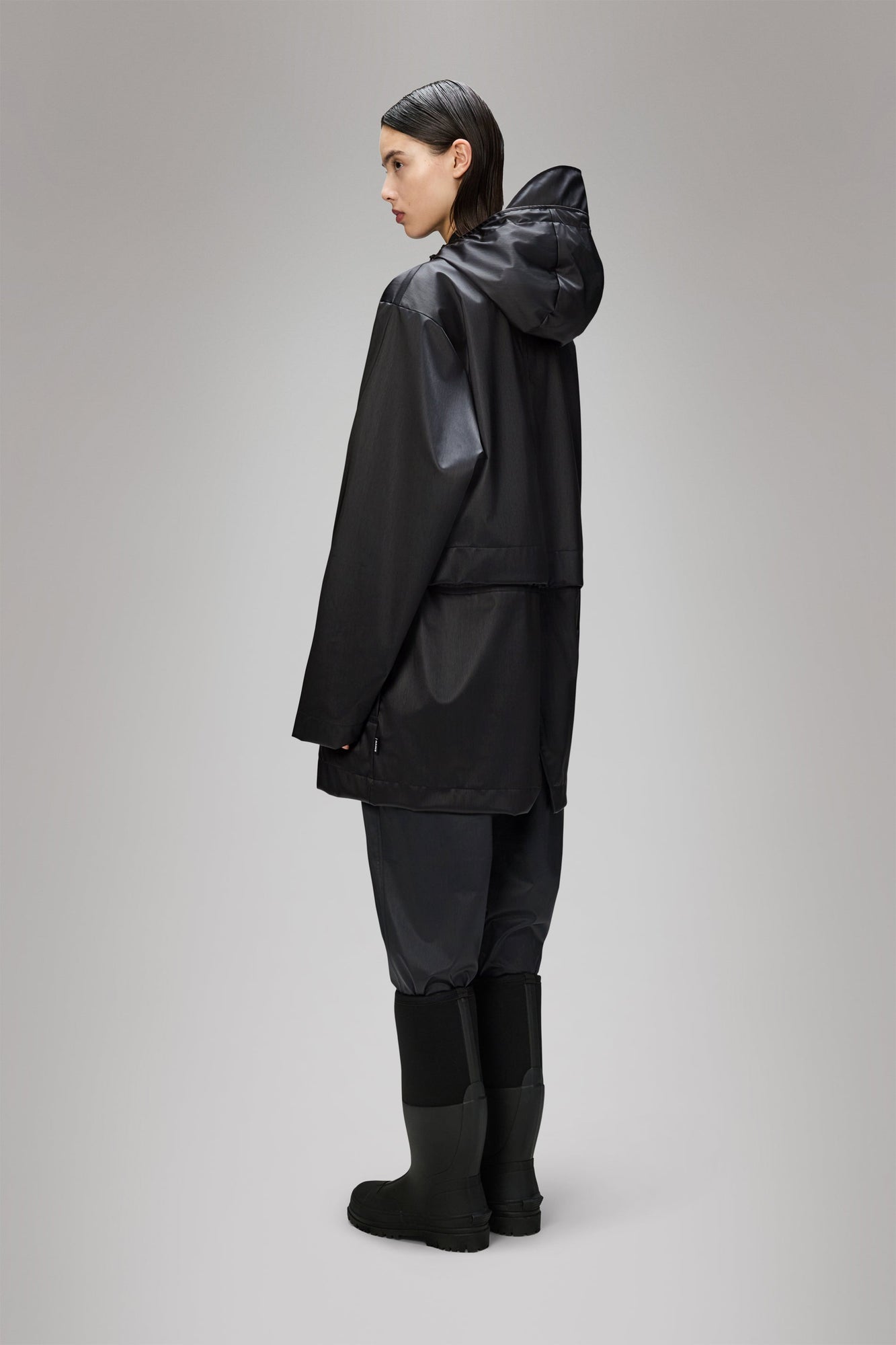 RAINS Bold Long Jacket Black Grain Jacket