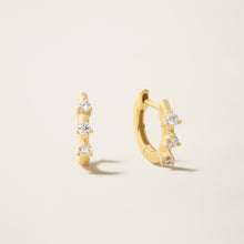 Womens | 14K Solid Yellow Gold | Three-Stone Huggie Earrings | 0.24 CTW Diamonds