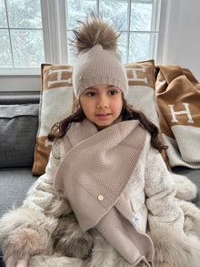 Unisex | Honeycomb Cashmere Beanie with Pom | Beige