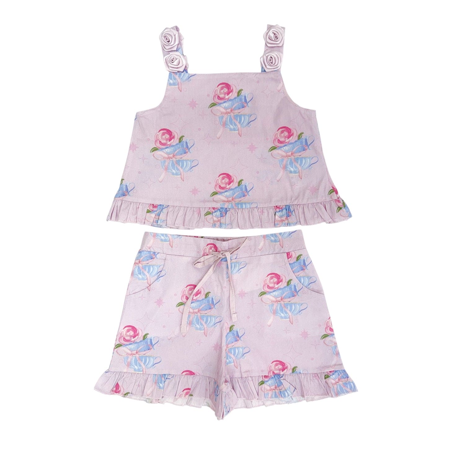 Girl | Maya Teacup Girls' Top and Shorts Set | Pink x Blue