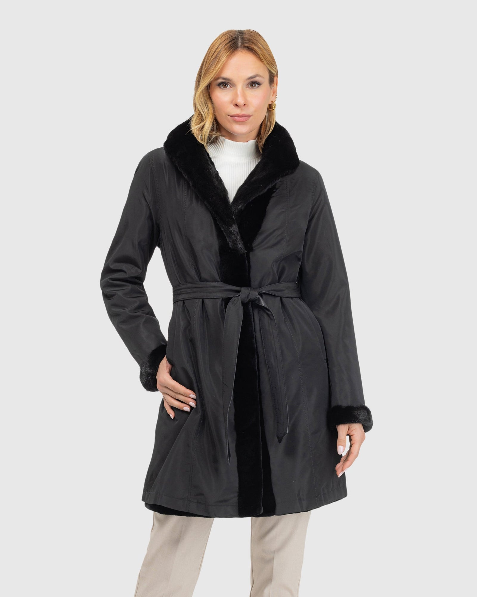 Sheared Mink Reversible Short Coat | Black