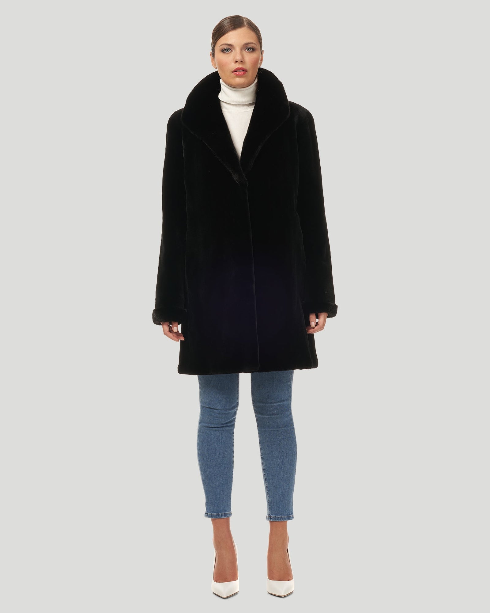 Sheared Mink Revesible Short Coat | Women | Black