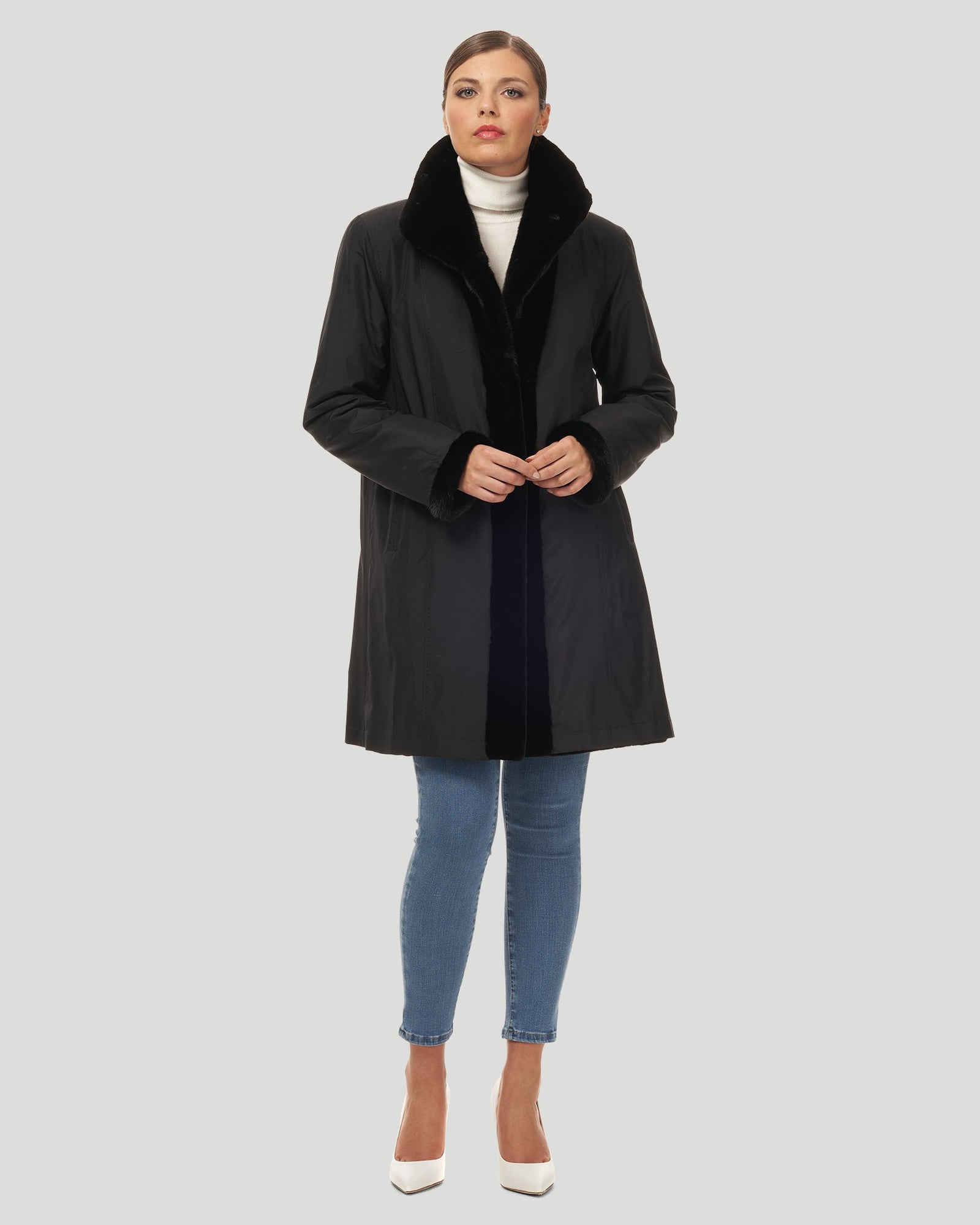 Sheared Mink Revesible Short Coat | Women | Black